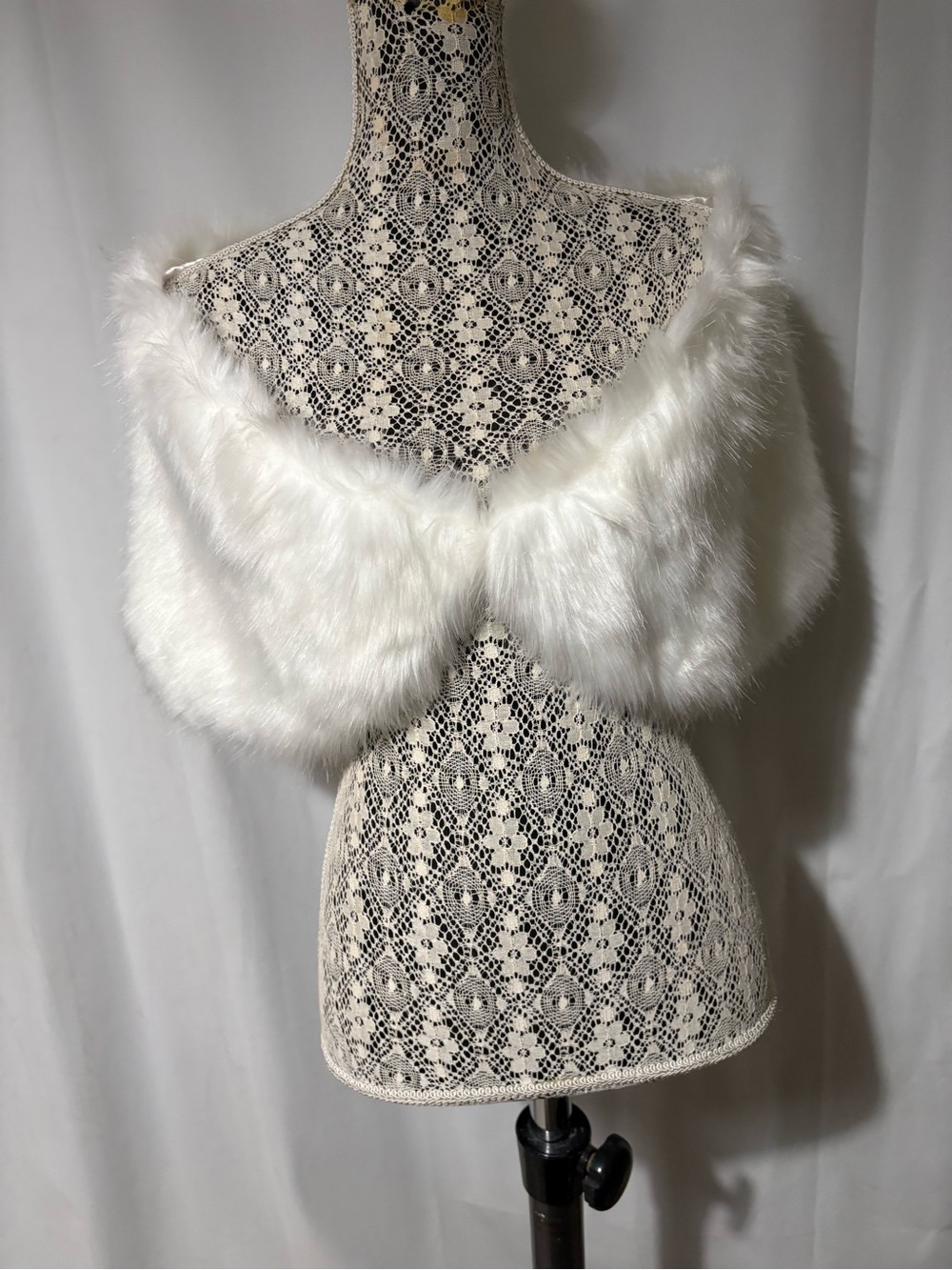 White Faux Fur Bridal Shawl Shrug Bolero Wrap One Size 42”Long X 12” Wide